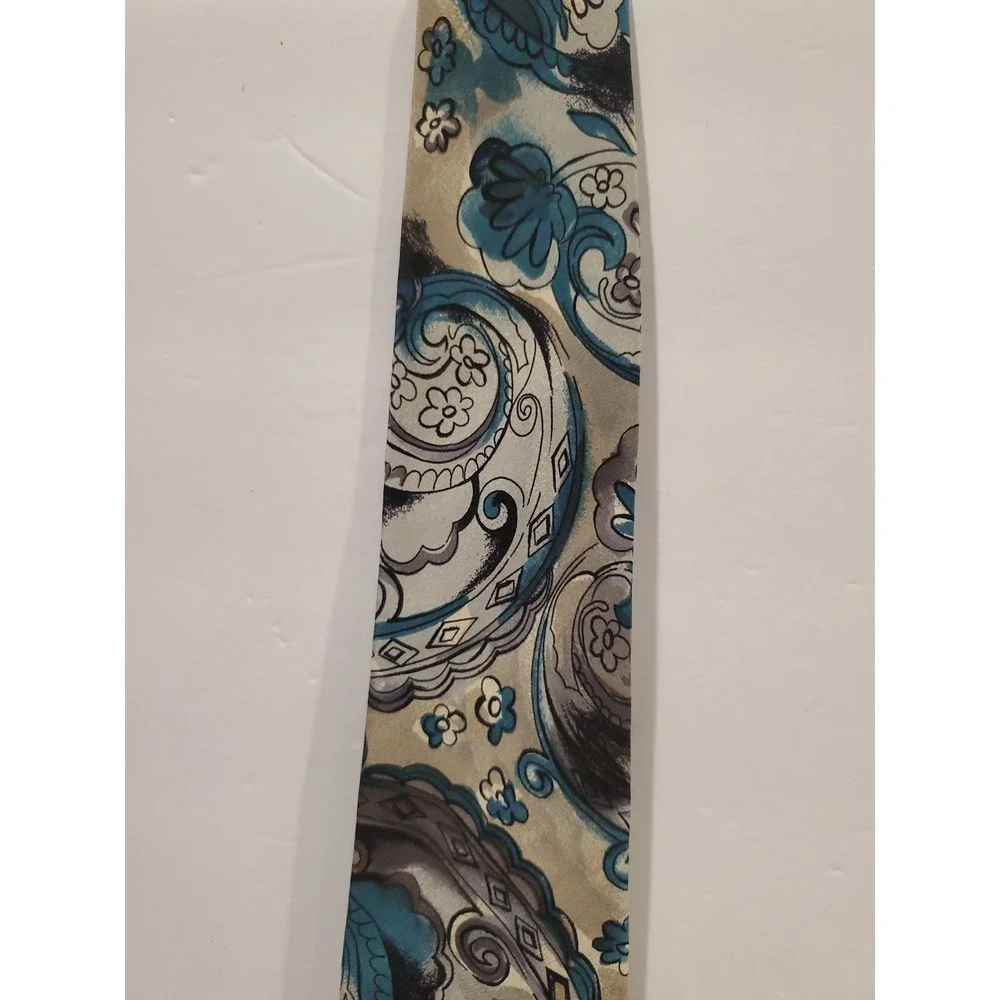 Danielli Milano Silk Necktie - Made in Italy - Blue Gray Paisley Abstract